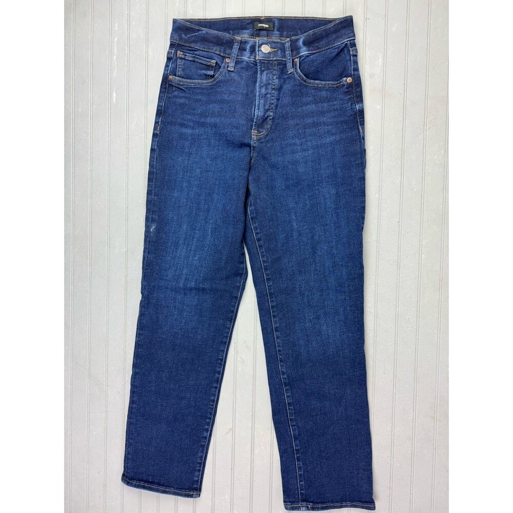 Express Size 6 Womens Jeans Straight Ankle Mid Rise Stretch Dark Wash